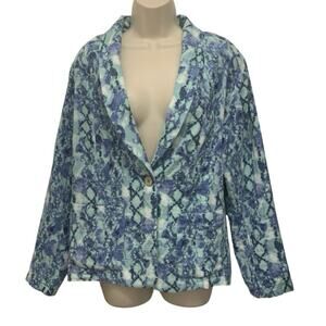 Susan Graver PURE Womens Medium Gauze Shawl Collar Jacket Blue Cotton Blazer